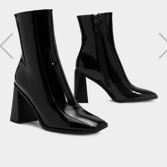 square up patent faux leather boot